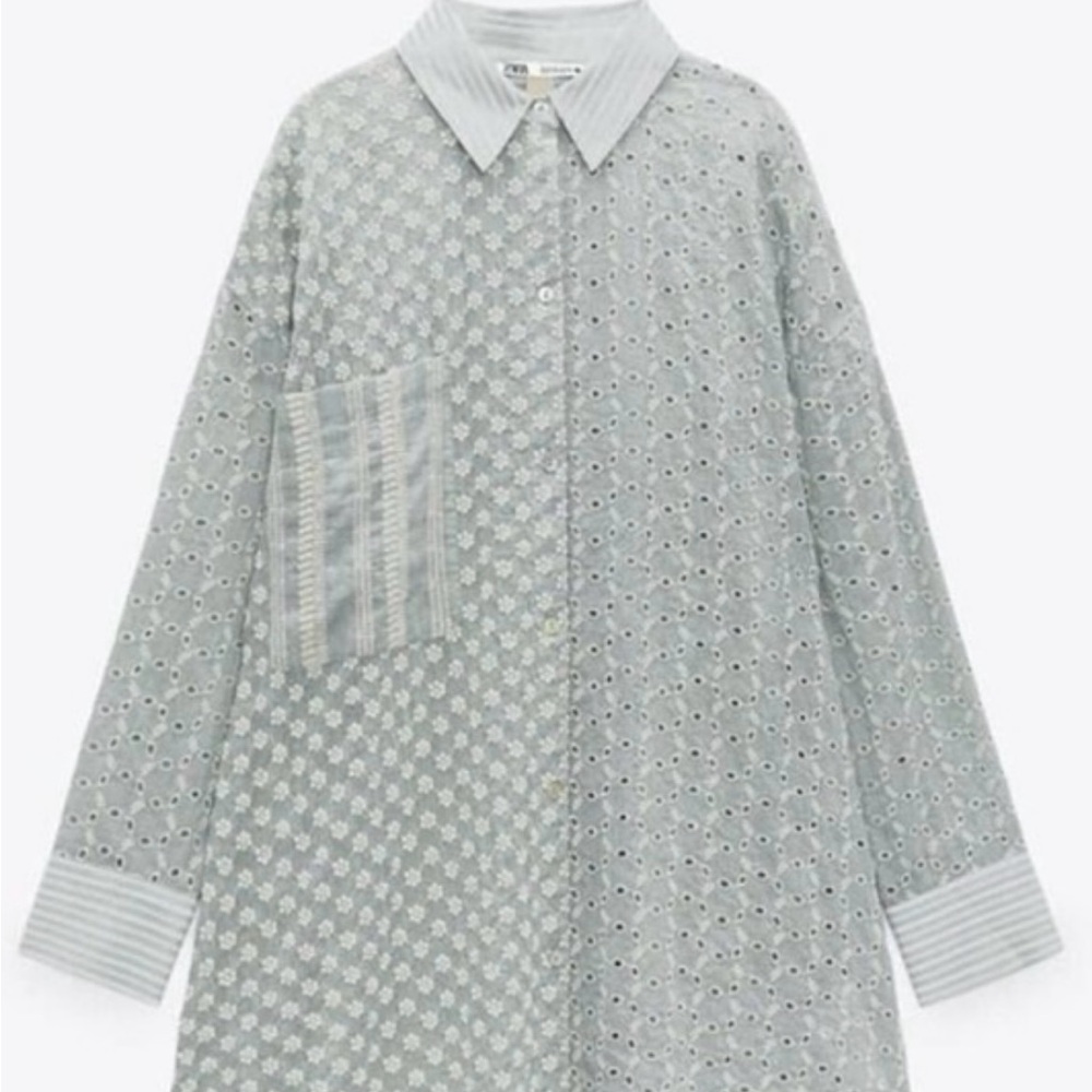 Zara Button Down Shirt Dress Sage Green